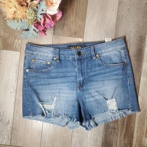 Indigo Rein Blue Whiskered Cutoff Distressed Denim Jean Shorts Size 11/29 NWOT